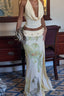 Elegant Halter Wrap Back Mesh Floral Slit Maxi Skirt Set