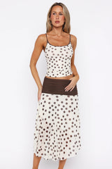 Polka Dot Color Block Cami Crop Top Midi Skirt Set