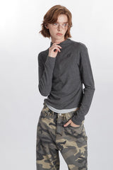 Mock Two-Piece Half-Zip Knit Top