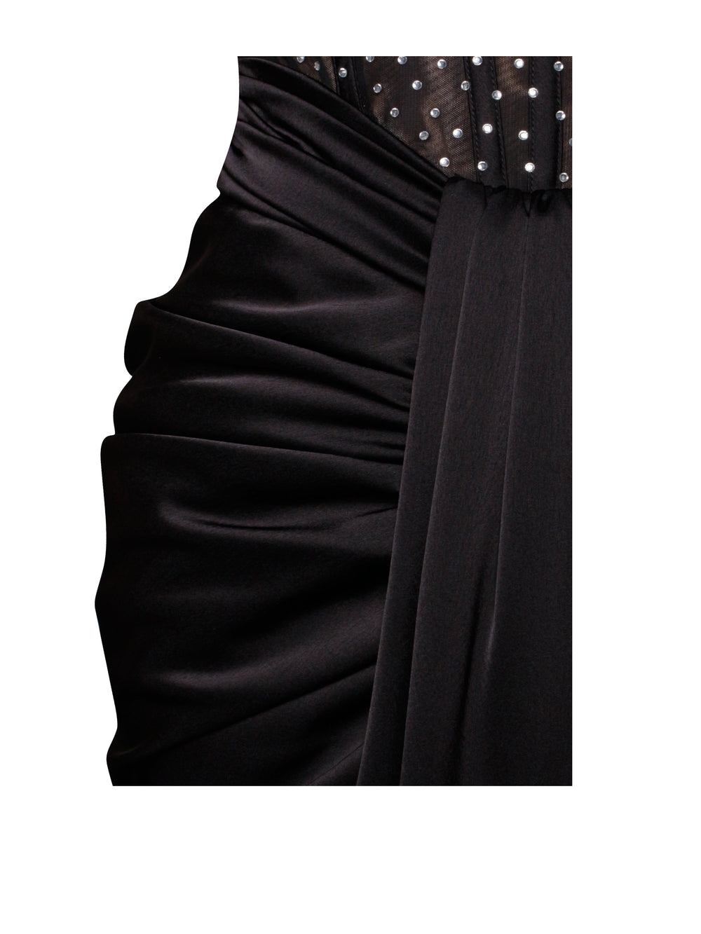 Stella Black Off Shoulder Graceful Crystal Corset Satin Gown Dresses