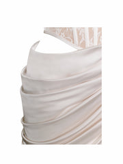Callie Pearl White Lace Graceful Satin Corset High Slit Gown Gowns