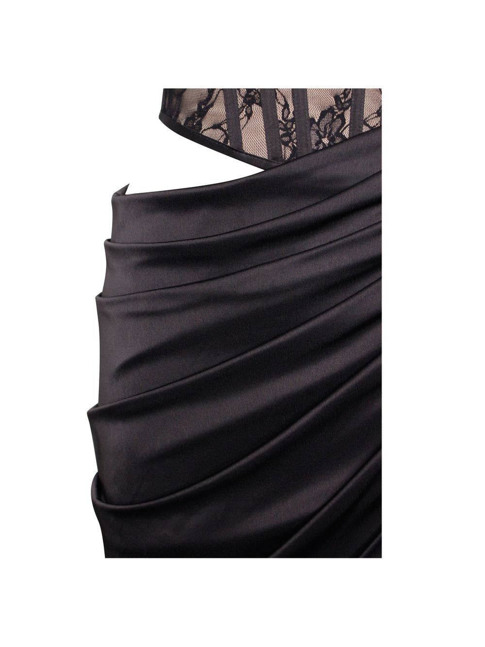 Callie Black Lace Satin Graceful Corset High Slit Gown Gowns