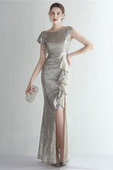 Glitter High Neck Mermaid Slit Formal Dress