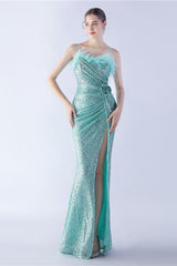 Ostrich Feather Embellished Maxi Dress