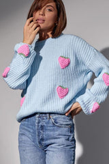 Strawberry Appliqué Chunky Knit Sweater