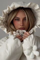 3D Floral Cropped Hooded Puffer Jacket