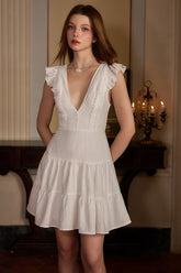 Backless High Waist Ruffle Cocktail Dress S / White