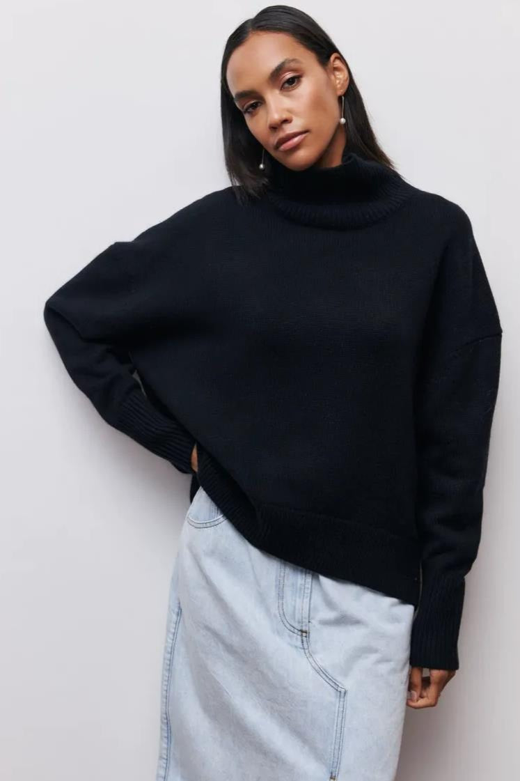 Loose Fit High Neck Sweater Black / S