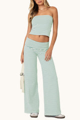 Striped Tube Top Crop Top Wide Leg Pants Set