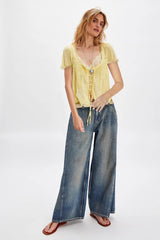 Lace Trimmed Tie Front Blouse