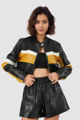 Colorblock PU Cropped Jacket
