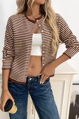 Striped Knit Round Neck Cardigan