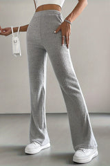 High Waist Ribbed Flared Knit Pants