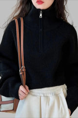 Half Zip Knit Turtleneck Sweater
