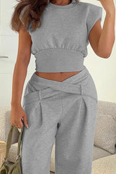 Designer Style Oversized Crop Top Straight Pants Set