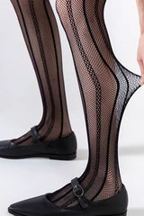 Black Lace Sheer Striped Fishnet Tights