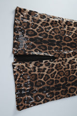 Leopard Print Lace Up Corset Sequin Midi Skirt Set