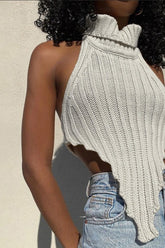 Asymmetrical Backless Knit Top