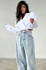 Tie Neck Solid Color Blazer