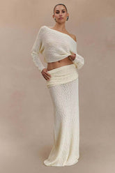 Ribbed Knit Off Shoulder Maxi Skirt Set