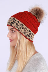 Leopard Print Slouchy Knit Beanie Hat