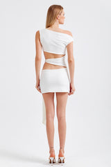 Solid Asymmetrical Neck Cutout Tie Fitted Bodycon Mini Dress