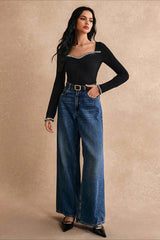 Rhinestone Trimmed Fitted Long Sleeve Tee