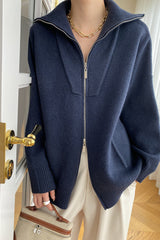 Double Zipper Shawl Collar Sweater