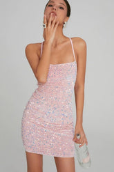 Sequin Slip Backless Bodycon Cocktail Dress XS / Pink