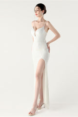 Sequin V Neck Cross Strap Mermaid Maxi Dress