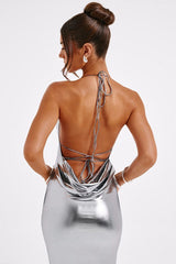 Shiny Bodycon Evening Gown Maxi Dress