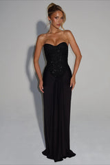 Ribbon Strapless Corset Maxi Evening Prom Dress