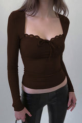 Lace Trimmed Slim Fit Bodysuit Knit Top