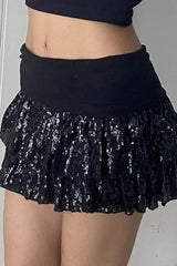 Sequin Paneled Tiered Bodycon Mini Skirt