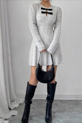 Solid Color Long Sleeve Knit Sweater Dress