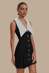 Lapel Sleeveless Belted Midi Dress