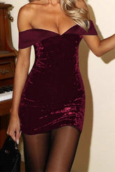 Sexy Off Shoulder Backless Velvet Bodycon Mini Dress
