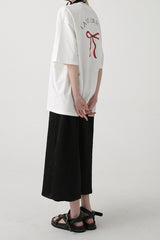 Cotton Bow Print Minimalist Short Sleeve Tee