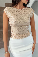 Sequin Backless Short Sleeve Tank Top