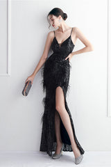 Intricate Beadwork Figure Hugging Gown Formal Dress S / Black