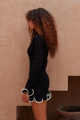 Sexy Fitted Ruffled Wave Edge Long Sleeve Mini Dress