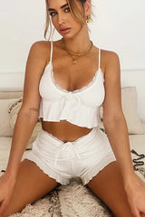 Lace Ruffle Hem Cami Lounge Shorts Set
