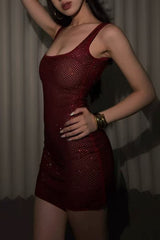 U Neck Rhinestone Slip Mini Dress