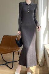 Elegant Collared Maxi Sweater Dress