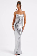 Shiny Bodycon Evening Gown Maxi Dress