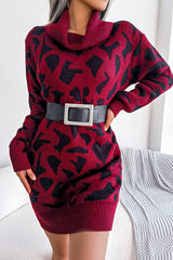 Leopard Turtleneck Sweater Dress