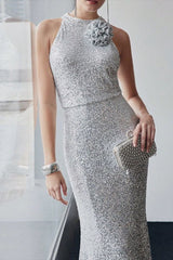 Halter Sequin Mermaid Maxi Dress