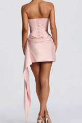 Strapless Scarf Detail Bodycon Sexy Mini Dress