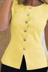 Round Neck Sleeveless Knit Button Front Tank Top