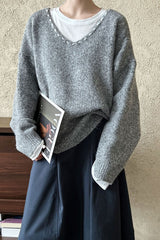 Oversized V-Neck Knit Sweater
